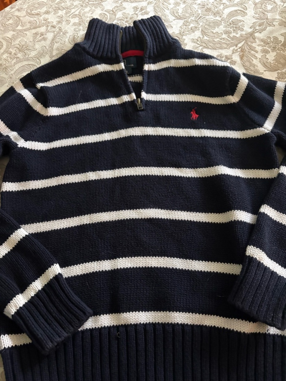 Polo by Ralph Lauren Navy & White Striped Half-Zip Sweater boys 10-12